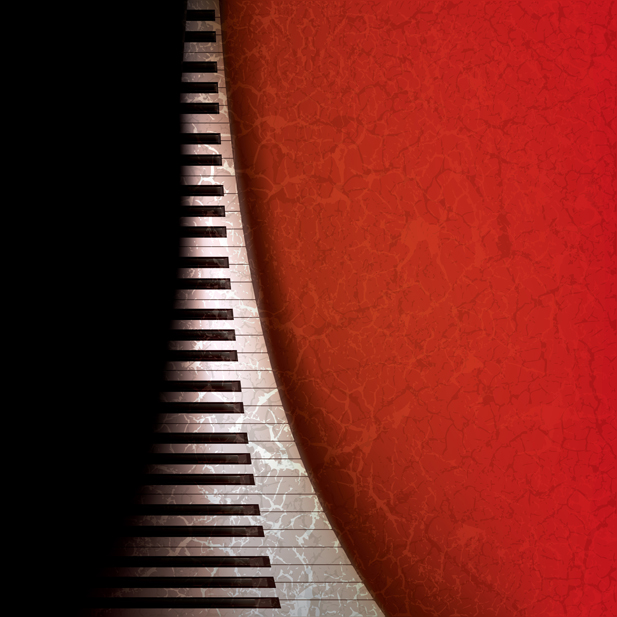 Abstract grunge music background with piano keys on red background |